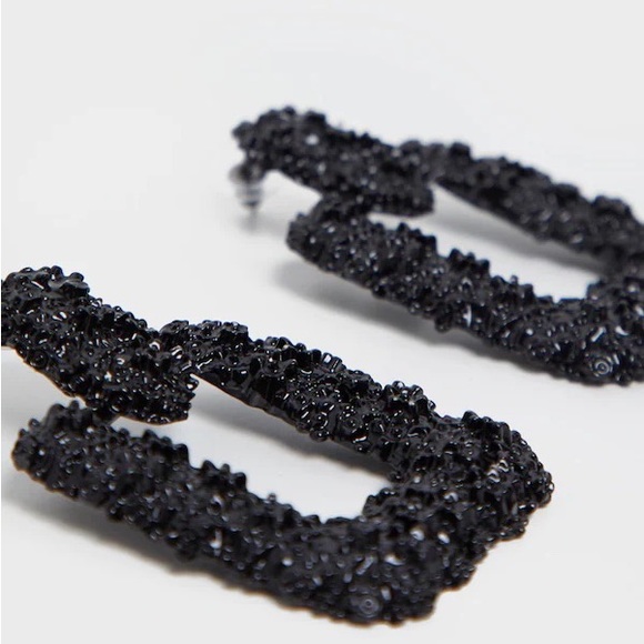 Black Textured Statement Earrings - Picture 2 of 6